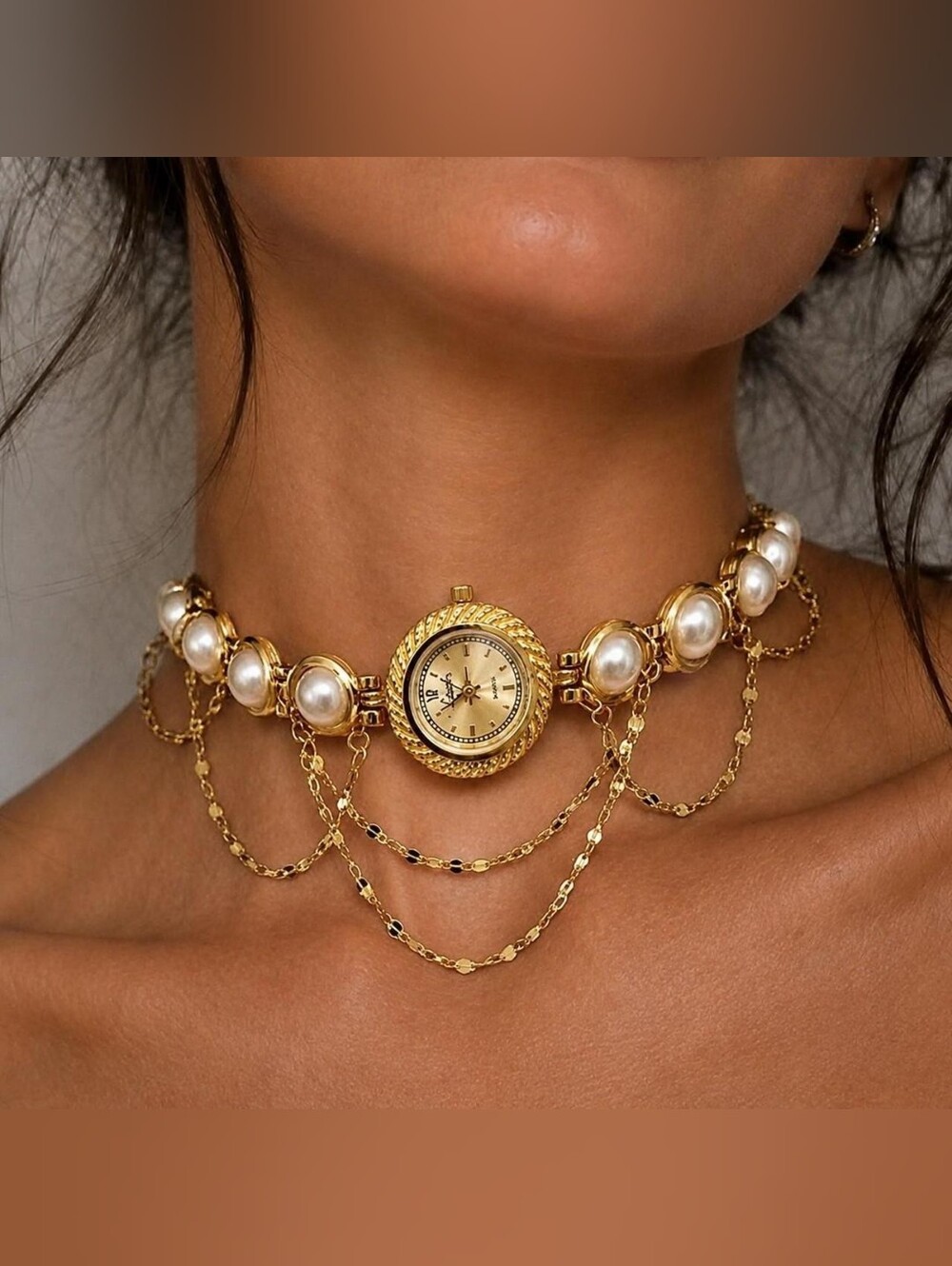 Vintage-Inspired Pearl Watch Choker Necklace